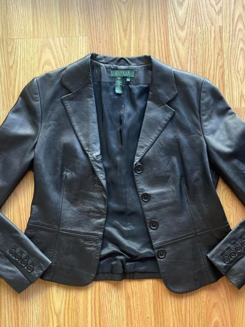 Lauren Ralph Lauren Black Leather Tailored Blazer